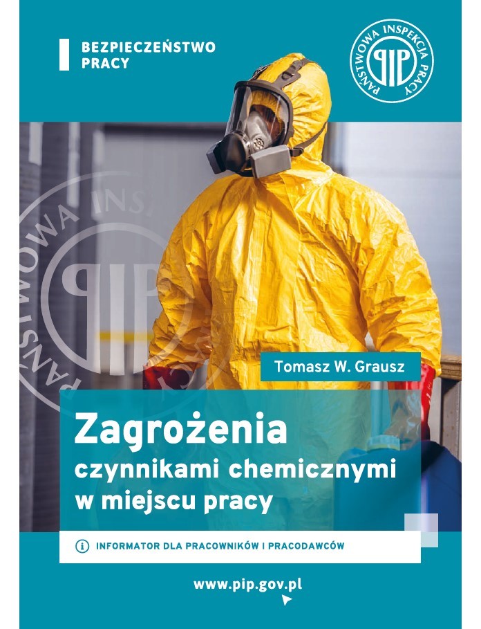 okładka broszury przedstawiająca osobę w kombinezonie ochronnym i maśce na twarzy